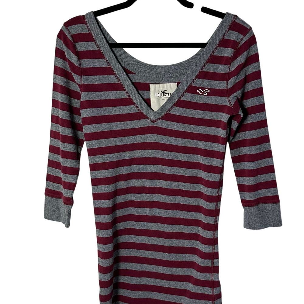 Y2K Vintage Hollister Striped Long Sleeve Tee Burgundy Gray Bella Swan Core Sz L